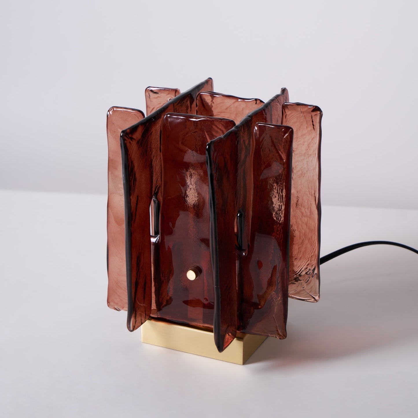 Amber Table Lamp | Brushed Brass & Amber Glass | Modern Design