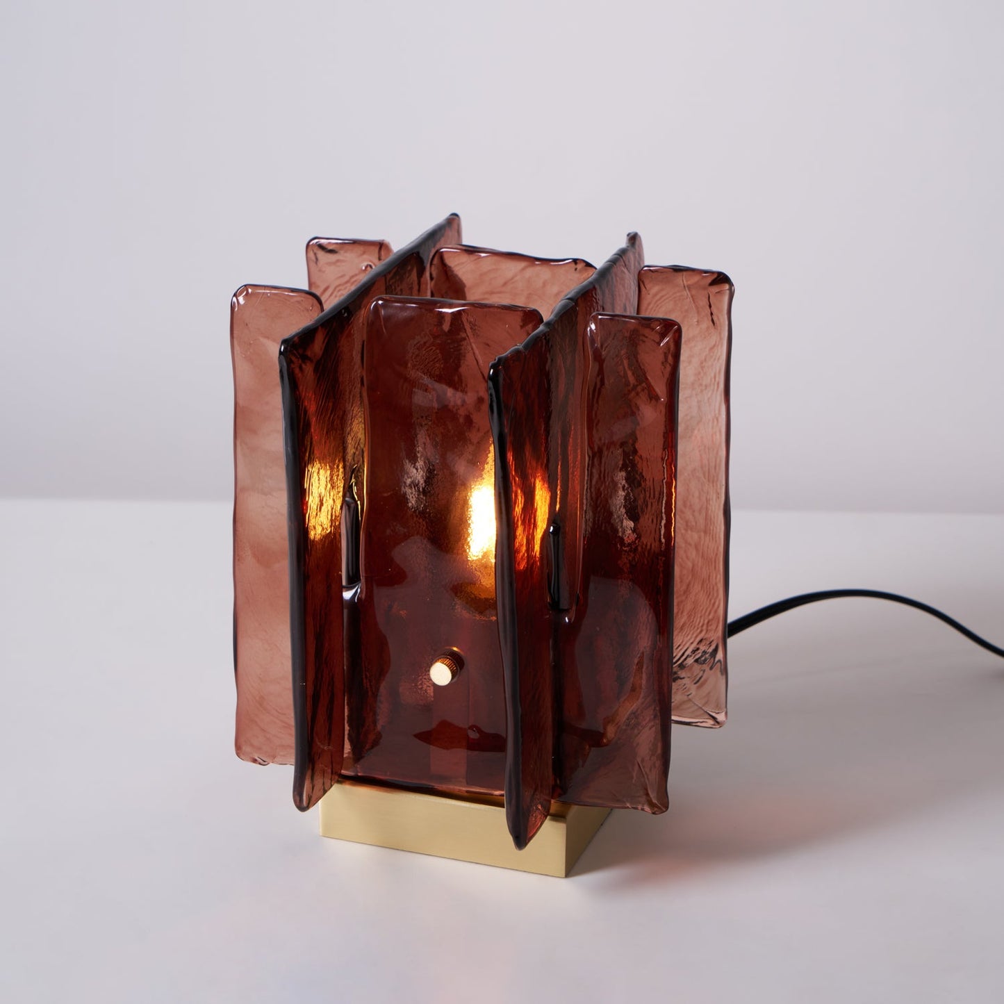 Amber Table Lamp | Brushed Brass & Amber Glass | Modern Design