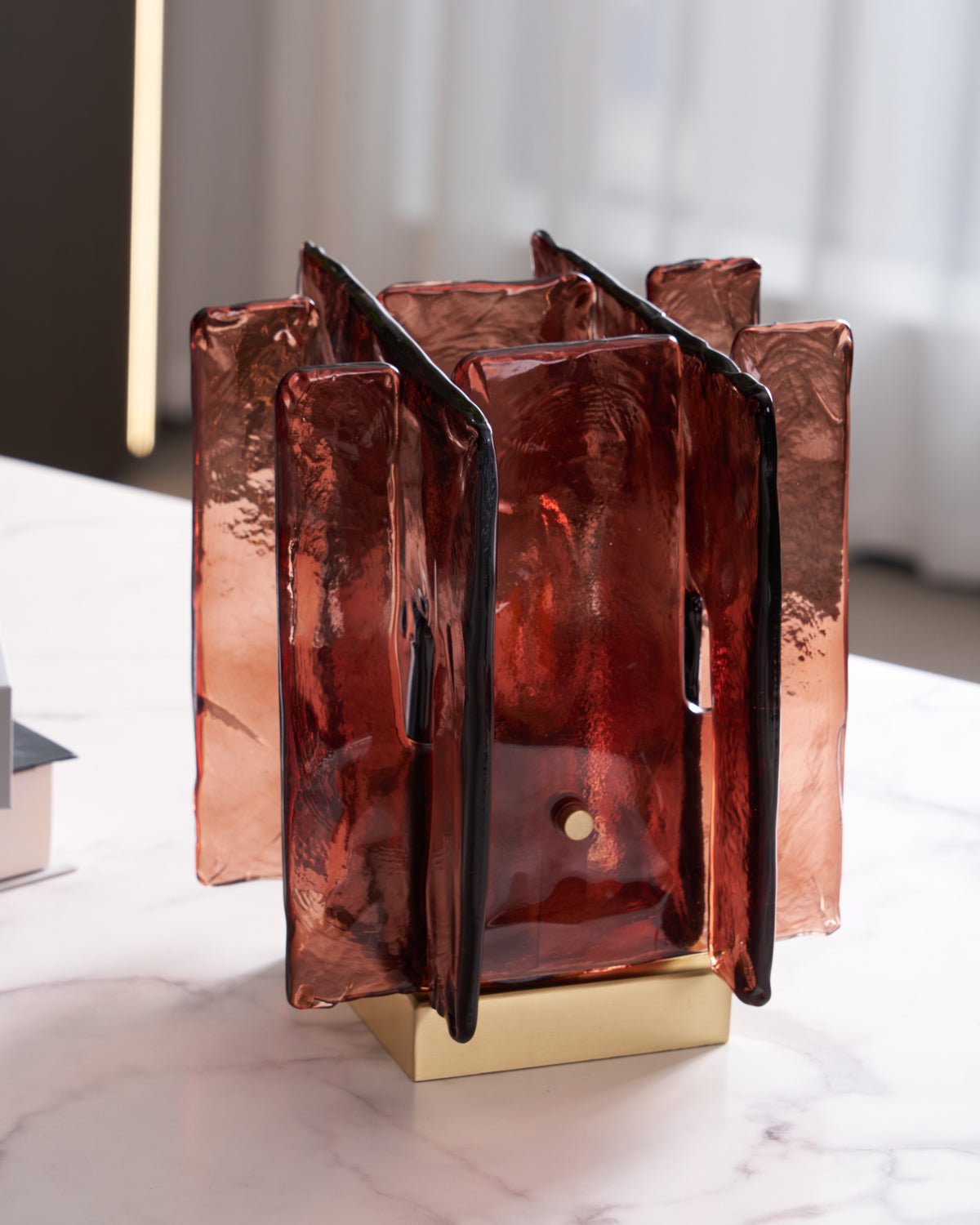Amber Table Lamp | Brushed Brass & Amber Glass | Modern Design