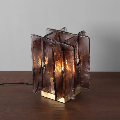 Amber Table Lamp | Brushed Brass & Amber Glass | Modern Design
