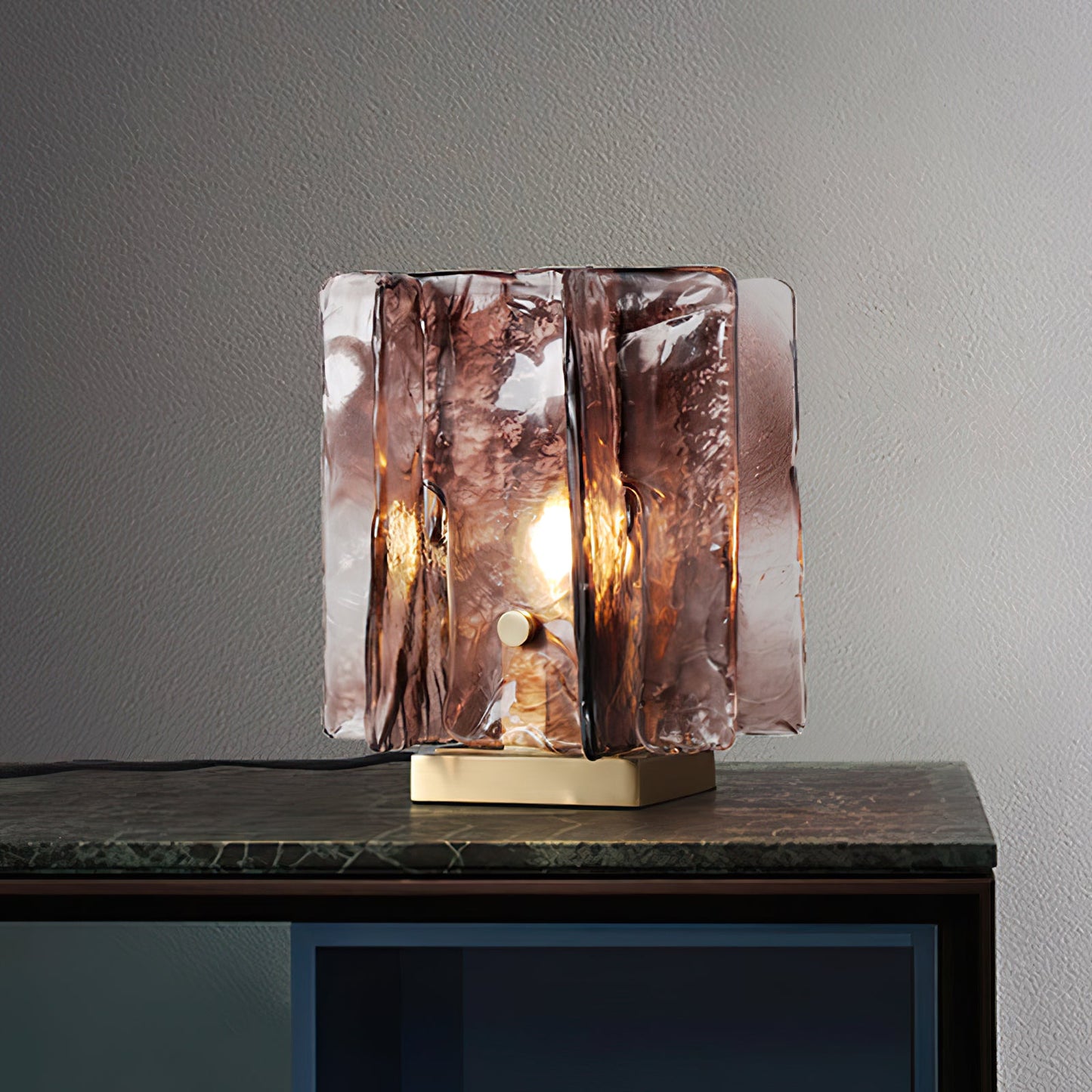 Amber Table Lamp | Brushed Brass & Amber Glass | Modern Design