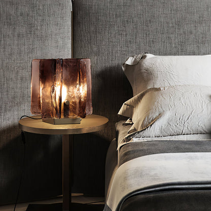 Amber Table Lamp | Brushed Brass & Amber Glass | Modern Design