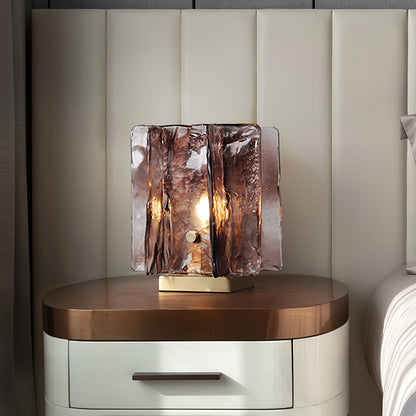 Amber Table Lamp | Brushed Brass & Amber Glass | Modern Design