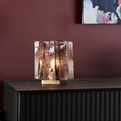 Amber Table Lamp | Brushed Brass & Amber Glass | Modern Design