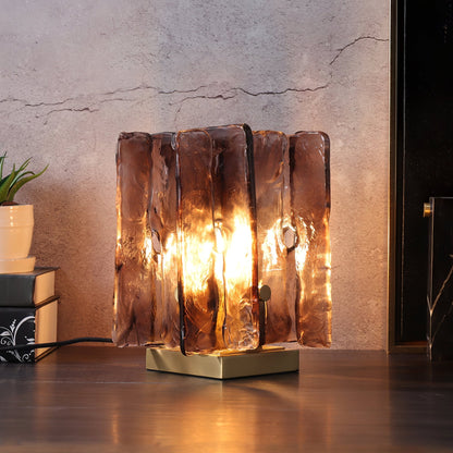 Amber Table Lamp | Brushed Brass & Amber Glass | Modern Design