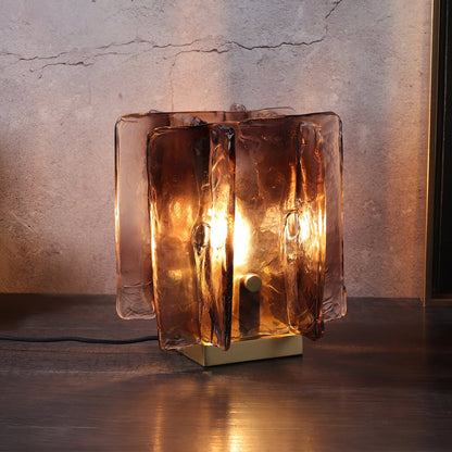 Amber Table Lamp | Brushed Brass & Amber Glass | Modern Design