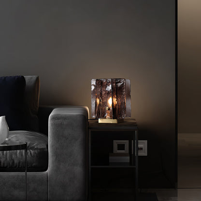 Amber Table Lamp | Brushed Brass & Amber Glass | Modern Design