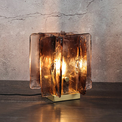 Amber Table Lamp | Brushed Brass & Amber Glass | Modern Design