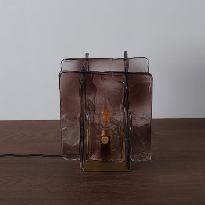 Amber Table Lamp | Brushed Brass & Amber Glass | Modern Design