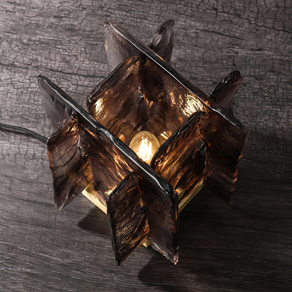 Amber Table Lamp | Brushed Brass & Amber Glass | Modern Design