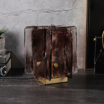 Amber Table Lamp | Brushed Brass & Amber Glass | Modern Design