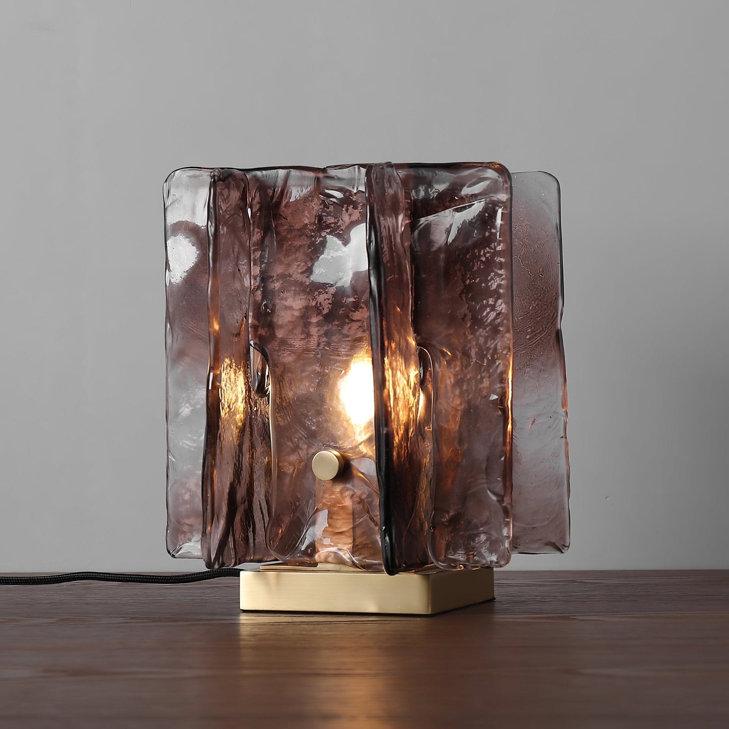Amber Table Lamp | Brushed Brass & Amber Glass | Modern Design