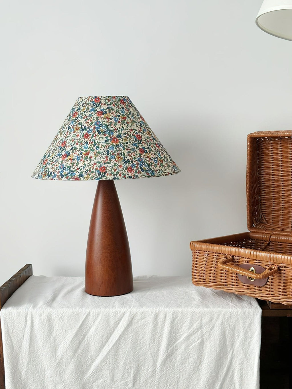 Amelia Blossom Table Lamp | Floral Fabric Shade | Wooden Base | Vintage Design