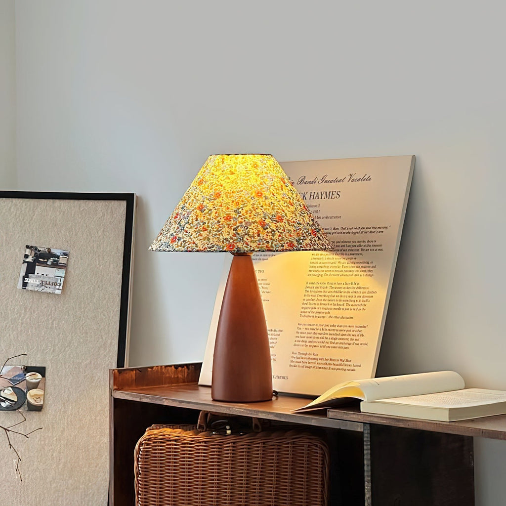 Amelia Blossom Table Lamp | Floral Fabric Shade | Wooden Base | Vintage Design