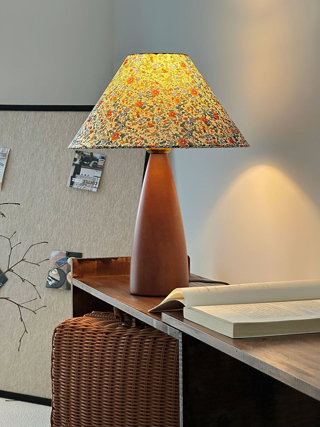 Amelia Blossom Table Lamp | Floral Fabric Shade | Wooden Base | Vintage Design