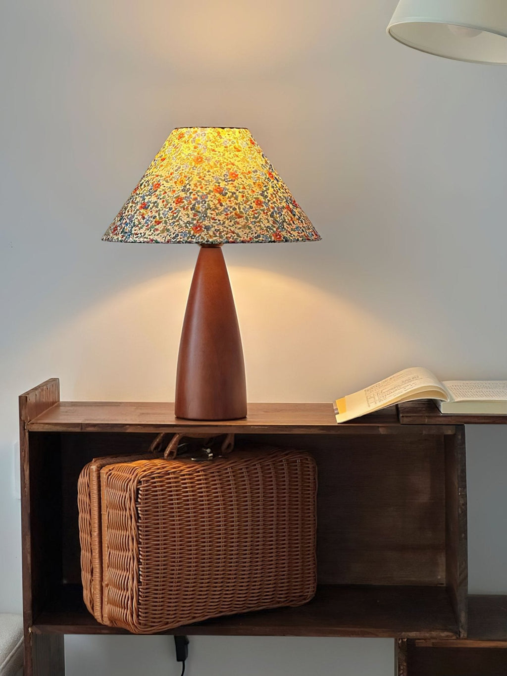 Amelia Blossom Table Lamp | Floral Fabric Shade | Wooden Base | Vintage Design