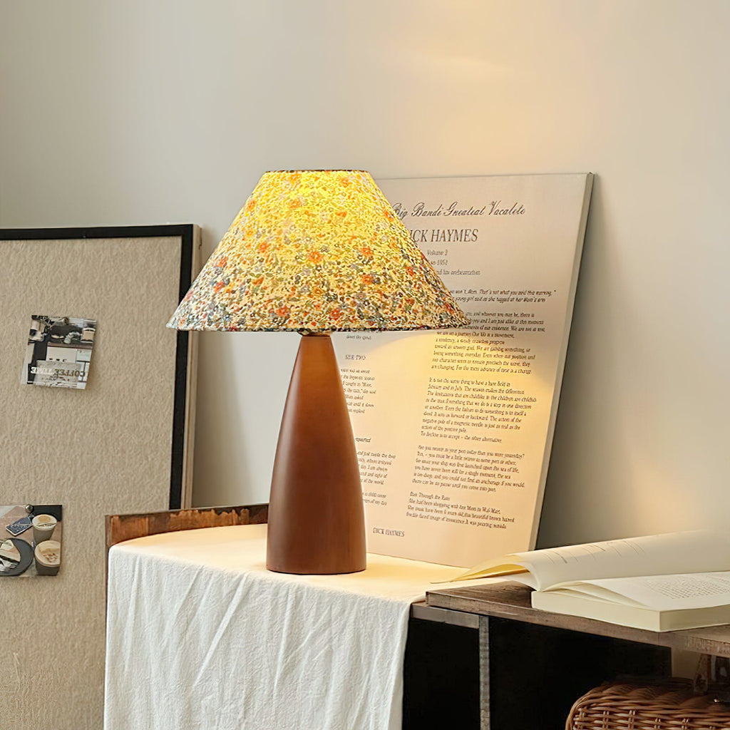 Amelia Blossom Table Lamp | Floral Fabric Shade | Wooden Base | Vintage Design