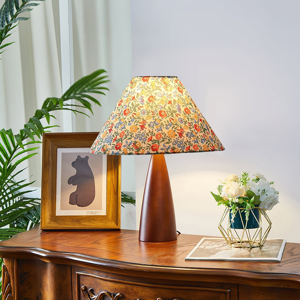 Amelia Blossom Table Lamp | Floral Fabric Shade | Wooden Base | Vintage Design