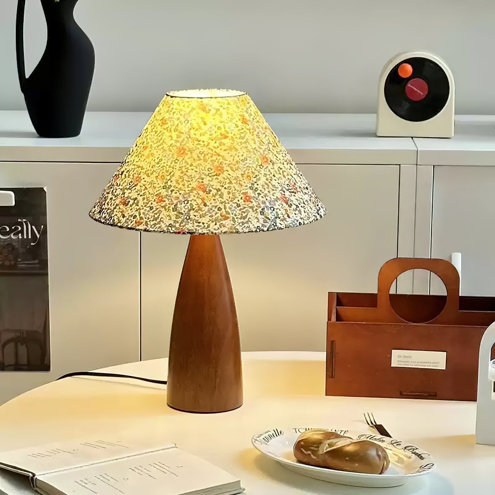 Amelia Blossom Table Lamp | Floral Fabric Shade | Wooden Base | Vintage Design