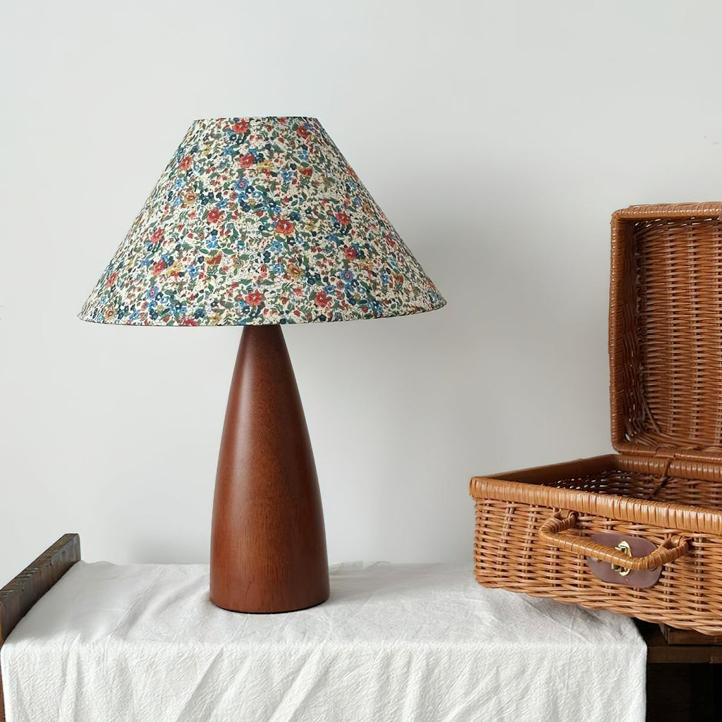 Amelia Blossom Table Lamp | Floral Fabric Shade | Wooden Base | Vintage Design