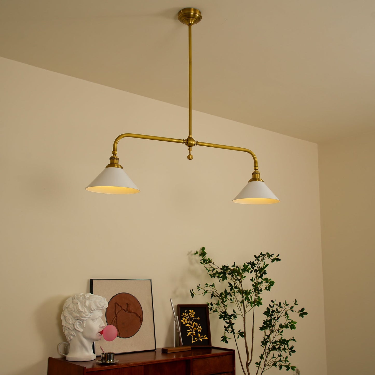 Amelia Chandelier | Brass & Ceramic | 2-Light Retro Design
