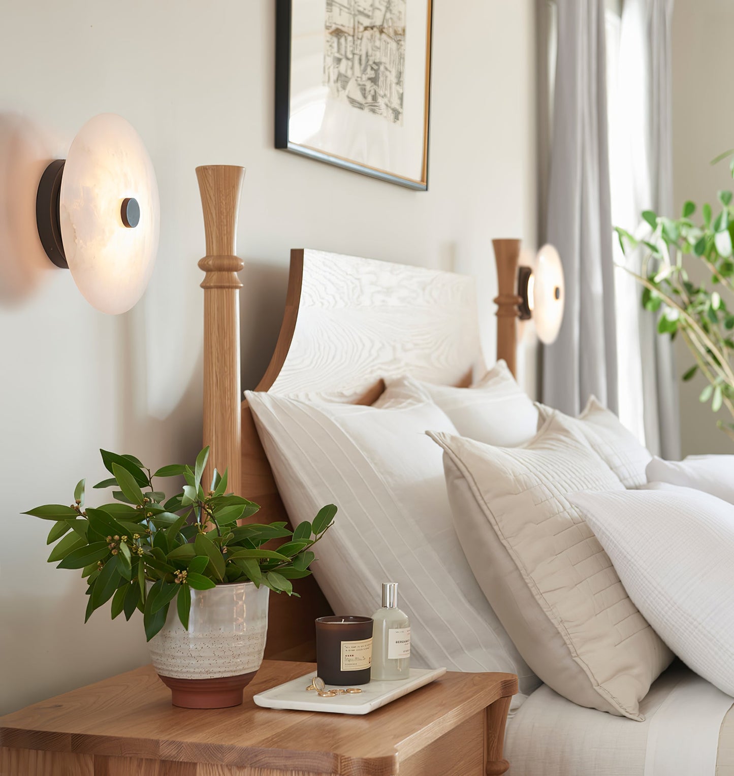Ankeny Ceiling Lamp | Alabaster Shades | Brass/Black