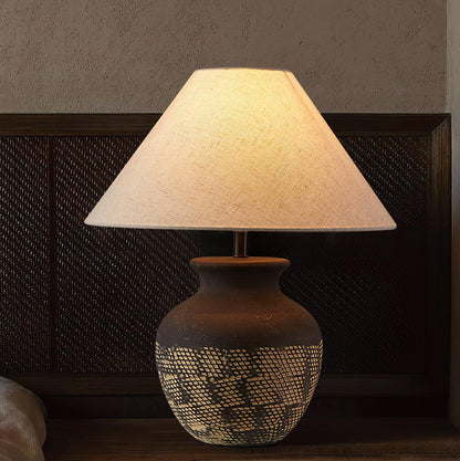 Ansel Ceramic Table Lamp | Ceramic, Fabric | Black & Beige
