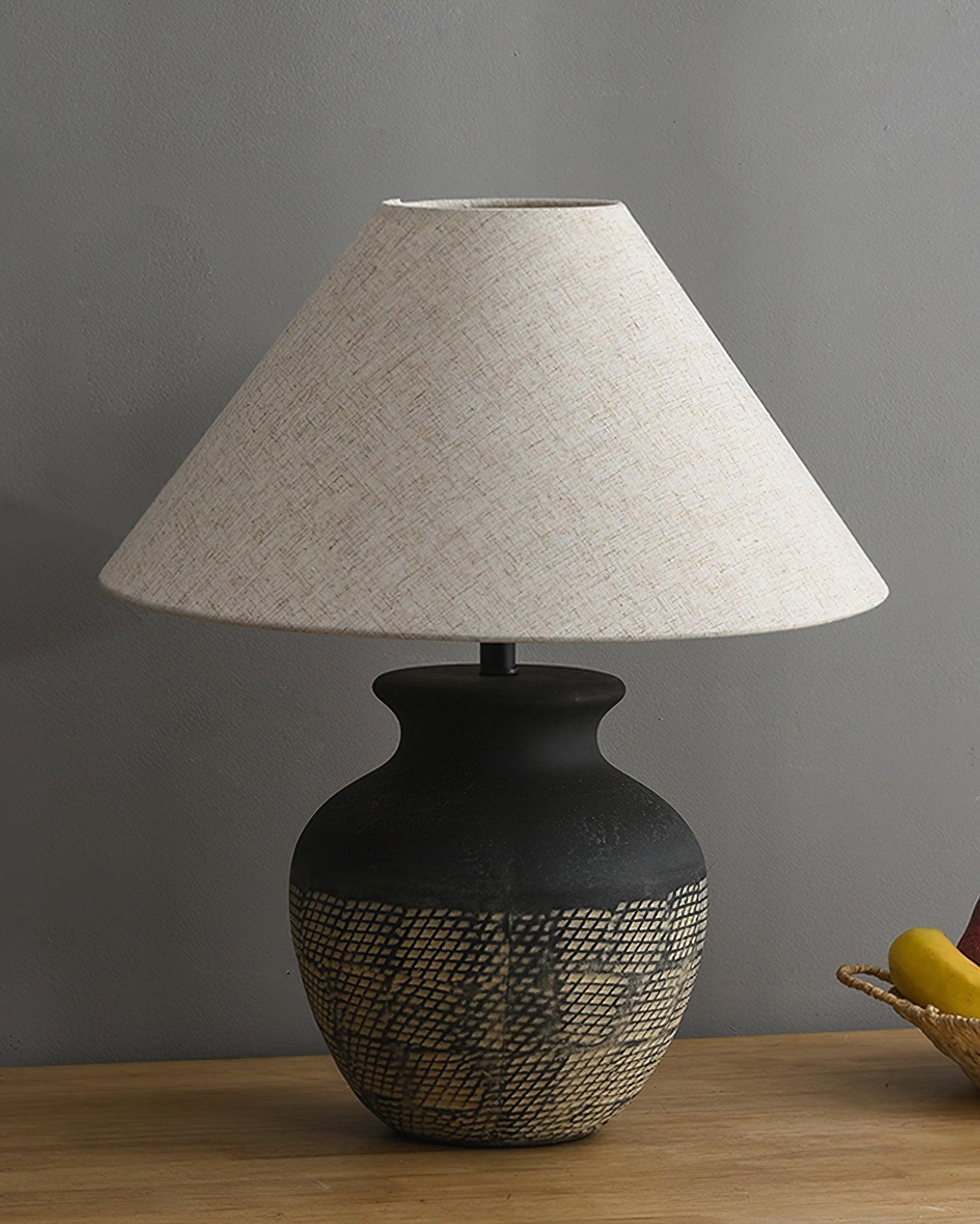 Ansel Ceramic Table Lamp | Ceramic, Fabric | Black & Beige