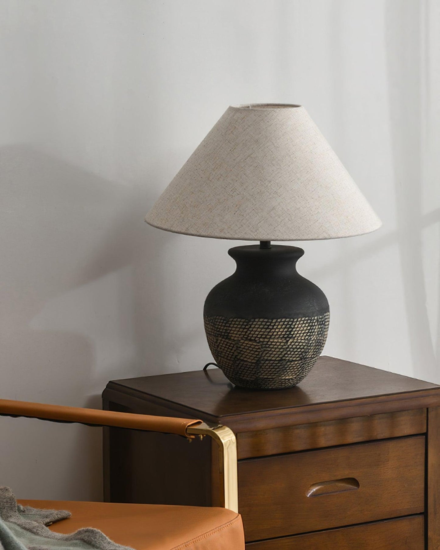 Ansel Ceramic Table Lamp | Ceramic, Fabric | Black & Beige