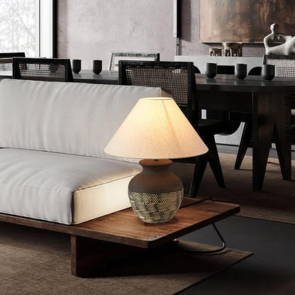 Ansel Ceramic Table Lamp | Ceramic, Fabric | Black & Beige