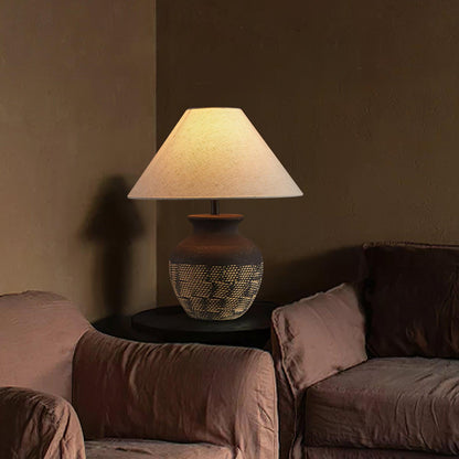 Ansel Ceramic Table Lamp | Ceramic, Fabric | Black & Beige