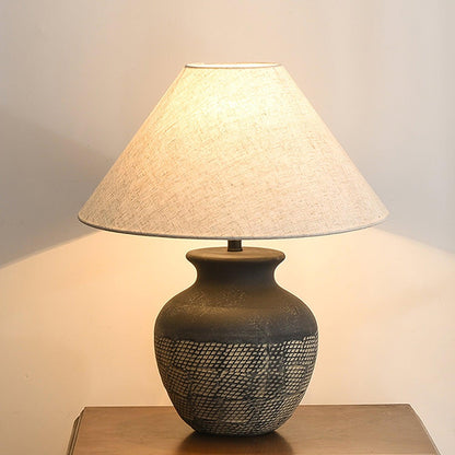 Ansel Ceramic Table Lamp | Ceramic, Fabric | Black & Beige