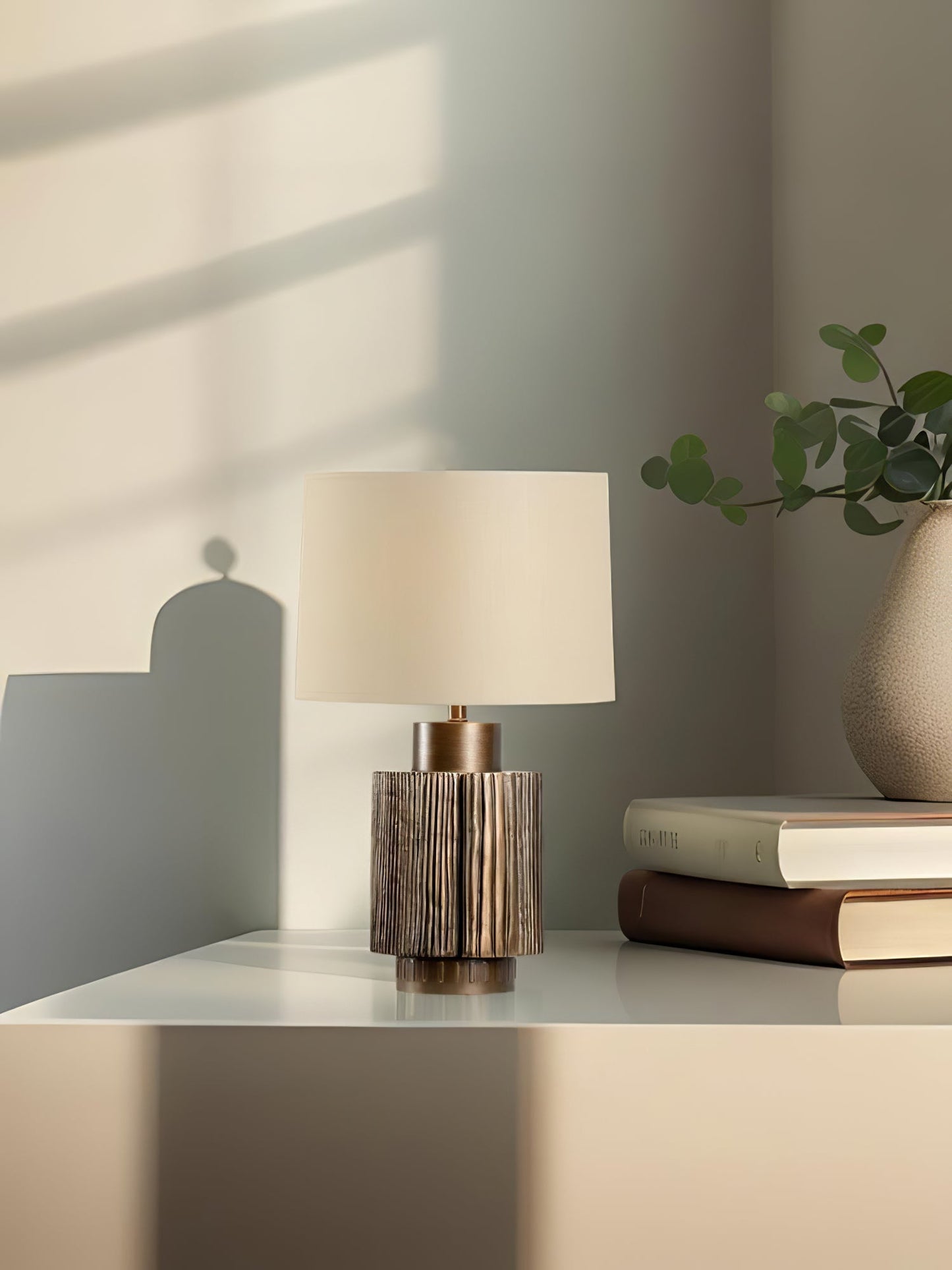 Antique Table Lamp | Bronze Base | Beige Shade