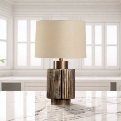 Antique Table Lamp | Bronze Base | Beige Shade