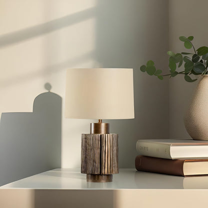 Antique Table Lamp | Bronze Base | Beige Shade