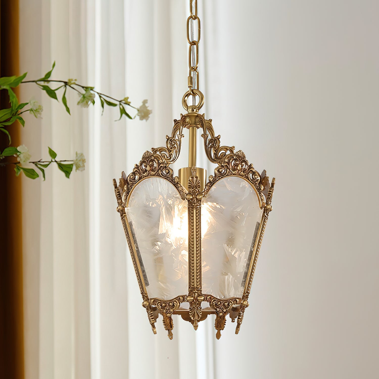 Antique Pendant Lamp | Brass & Frosted Glass | 23cm Diameter