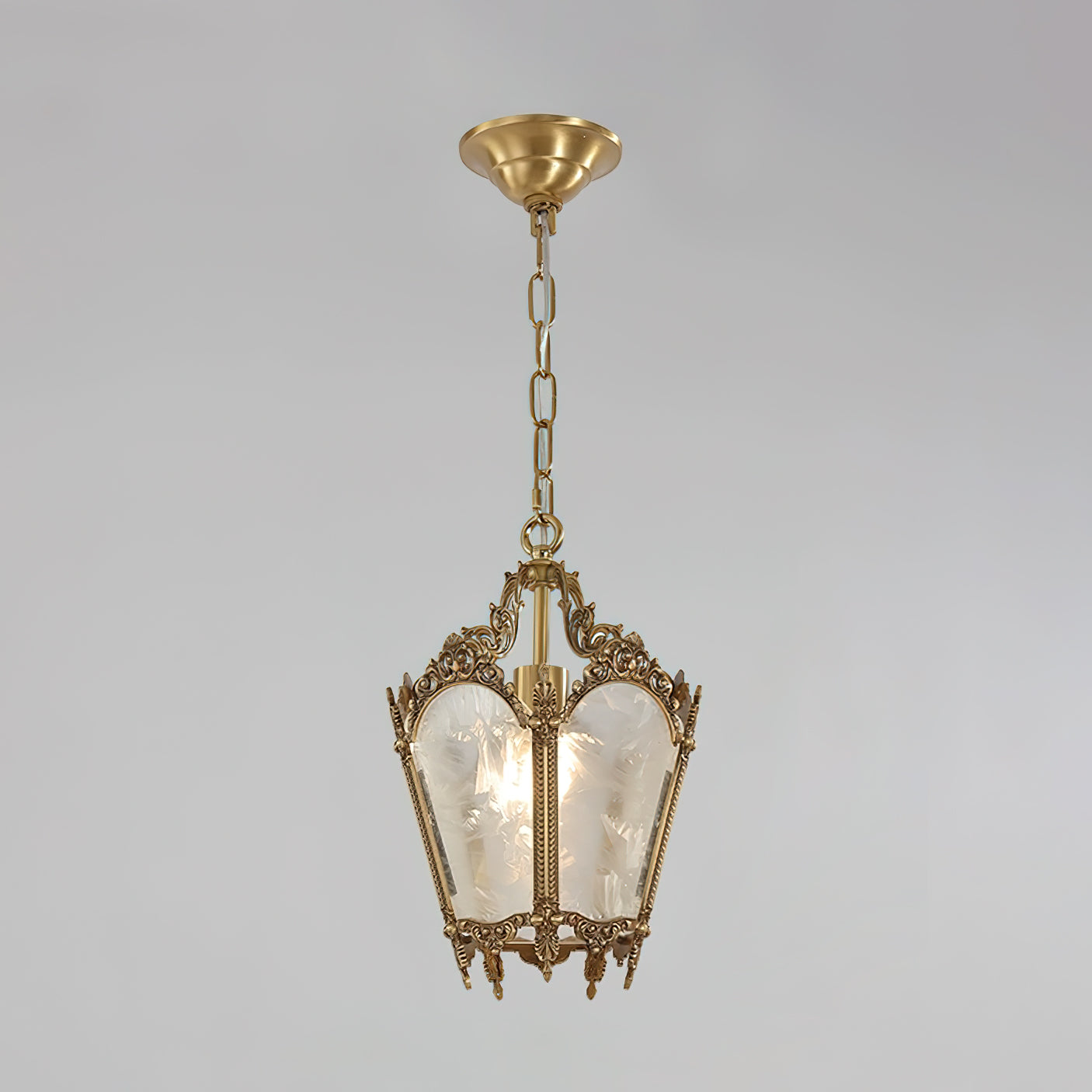 Antique Pendant Lamp | Brass & Frosted Glass | 23cm Diameter