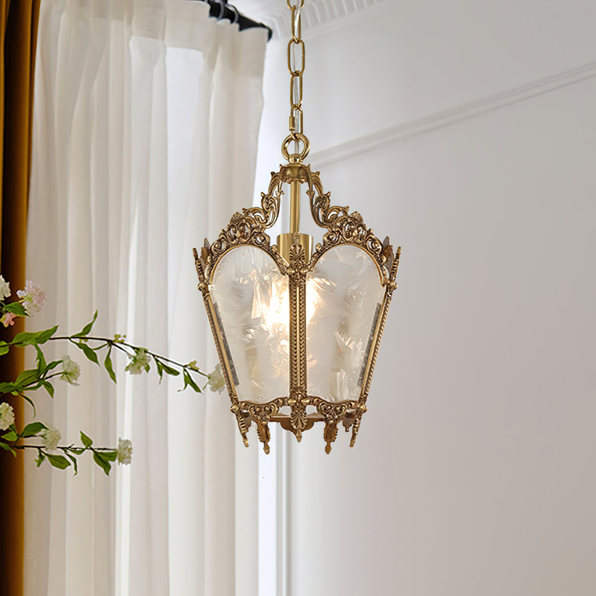 Antique Pendant Lamp | Brass & Frosted Glass | 23cm Diameter