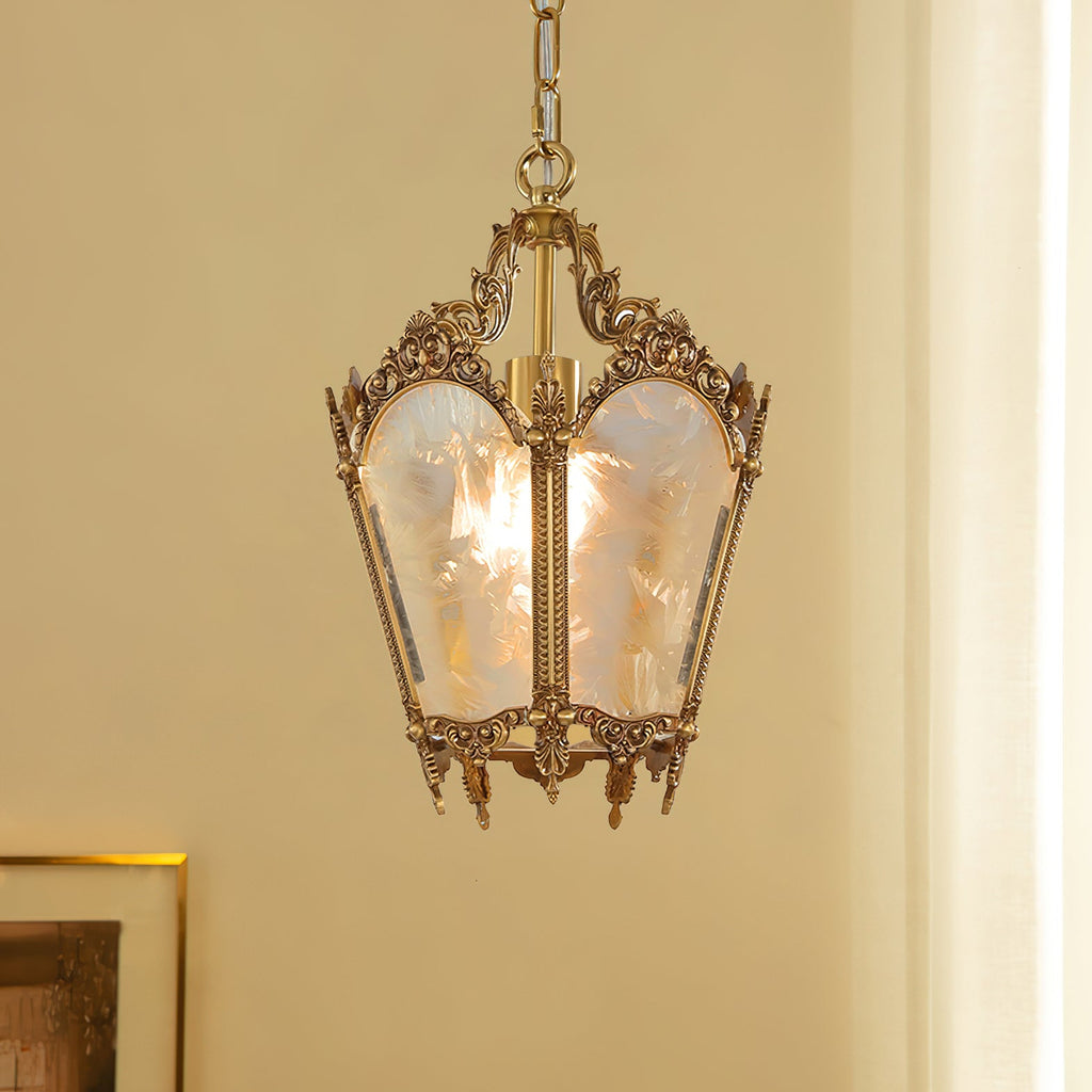Antique Pendant Lamp | Brass & Frosted Glass | 23cm Diameter
