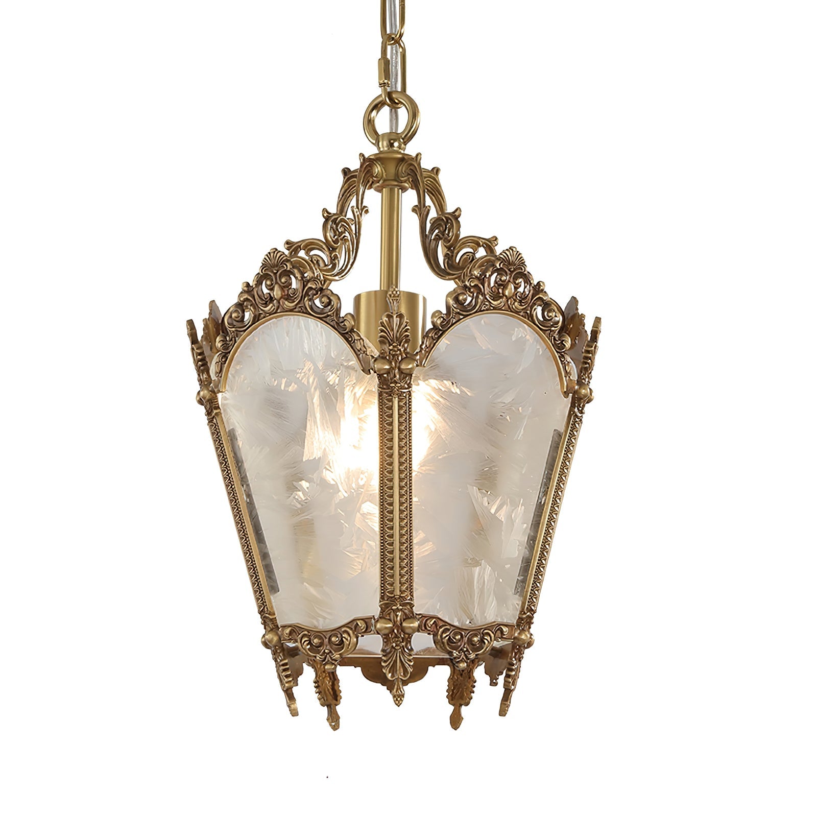Antique Pendant Lamp | Brass & Frosted Glass | 23cm Diameter