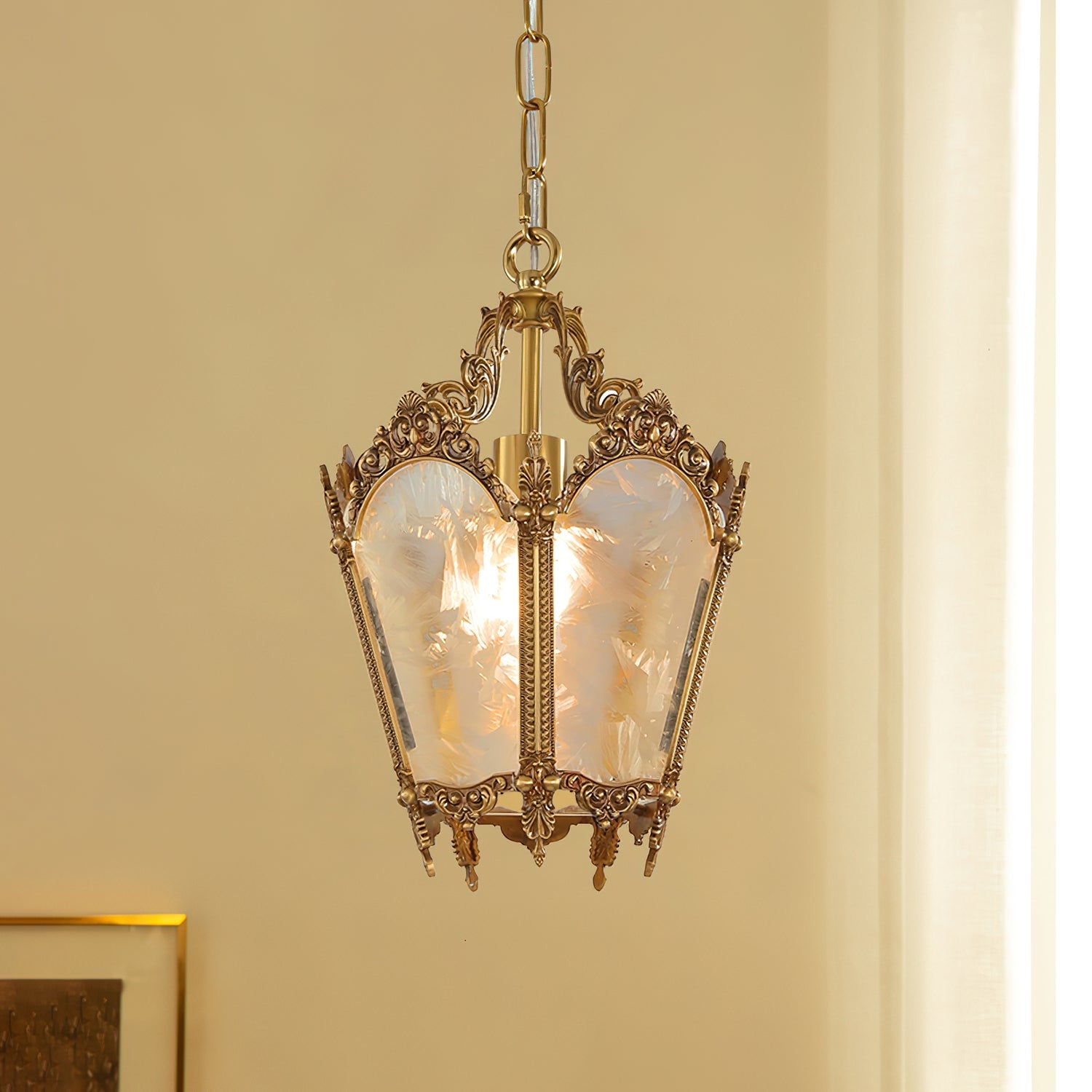 Antique Pendant Lamp | Brass & Frosted Glass | 23cm Diameter