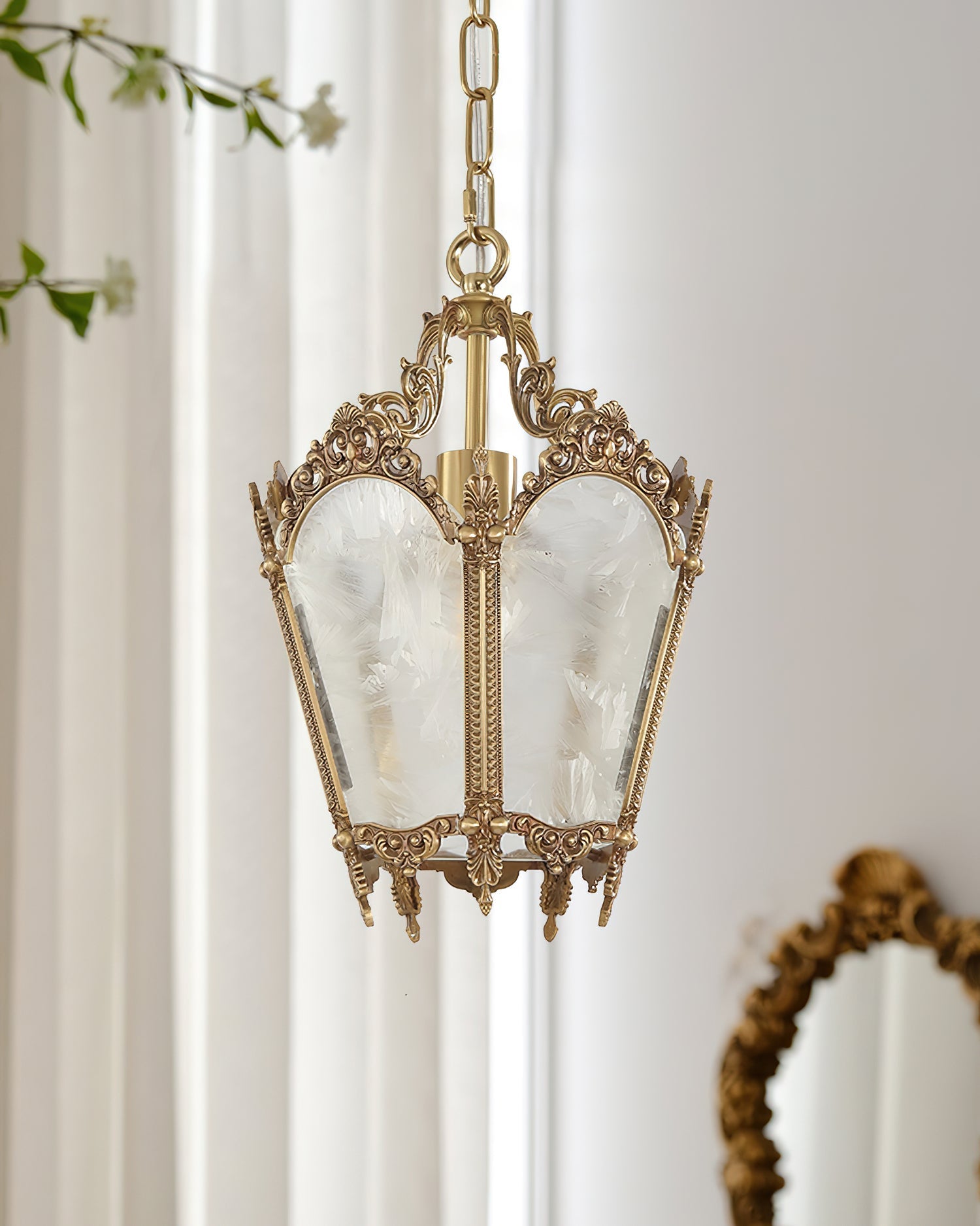 Antique Pendant Lamp | Brass & Frosted Glass | 23cm Diameter