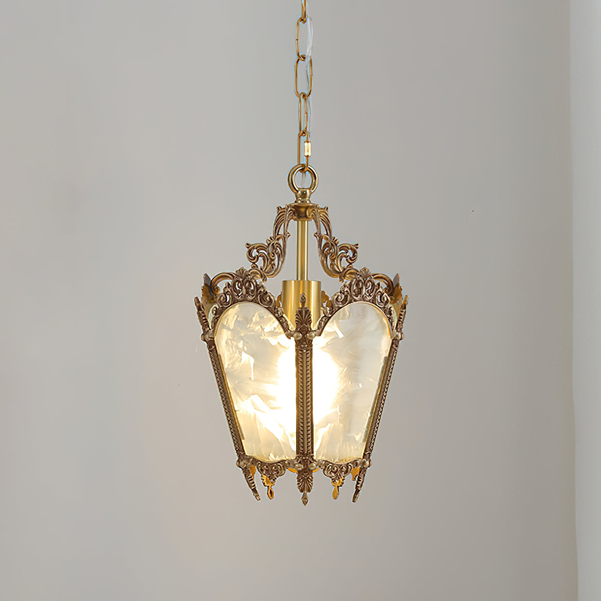 Antique Pendant Lamp | Brass & Frosted Glass | 23cm Diameter