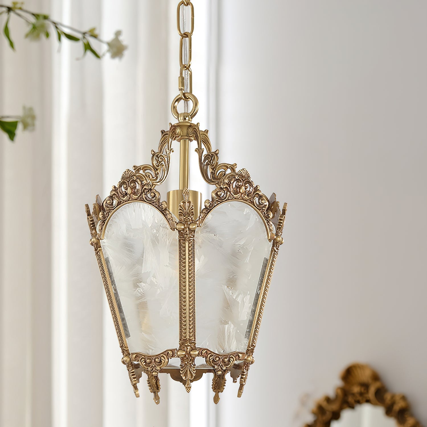 Antique Pendant Lamp | Brass & Frosted Glass | 23cm Diameter