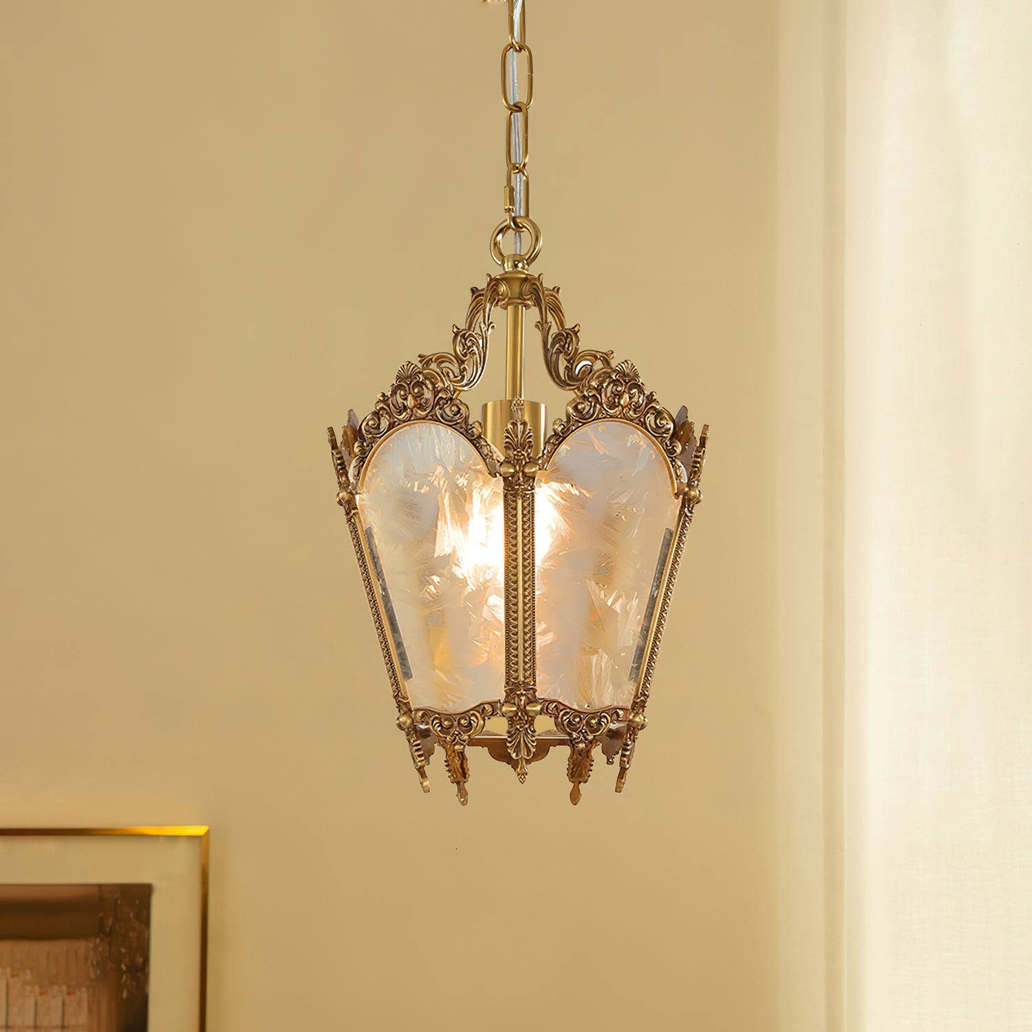 Antique Pendant Lamp | Brass & Frosted Glass | 23cm Diameter