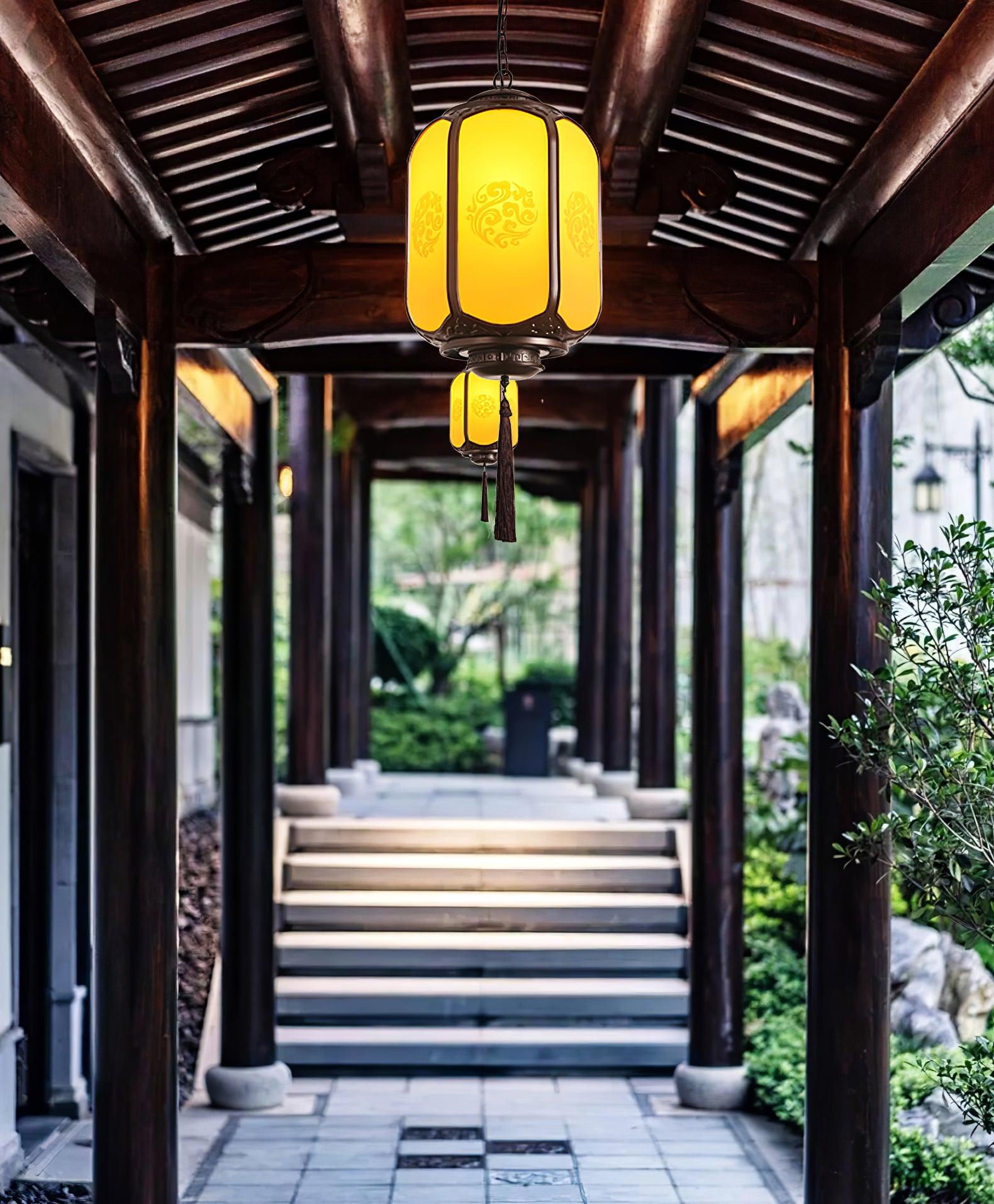 Antique Lantern Pendant Light | Outdoor | Sepia & Yellow