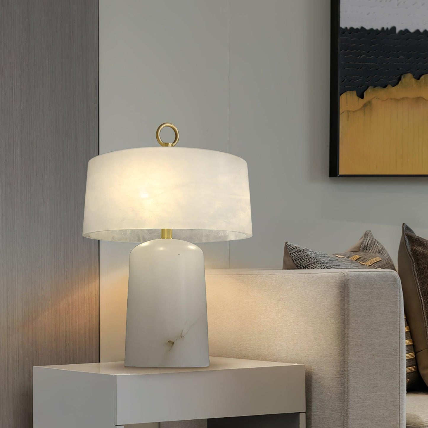 Aogashima Table Lamp | Marble & Brass | White & Brass