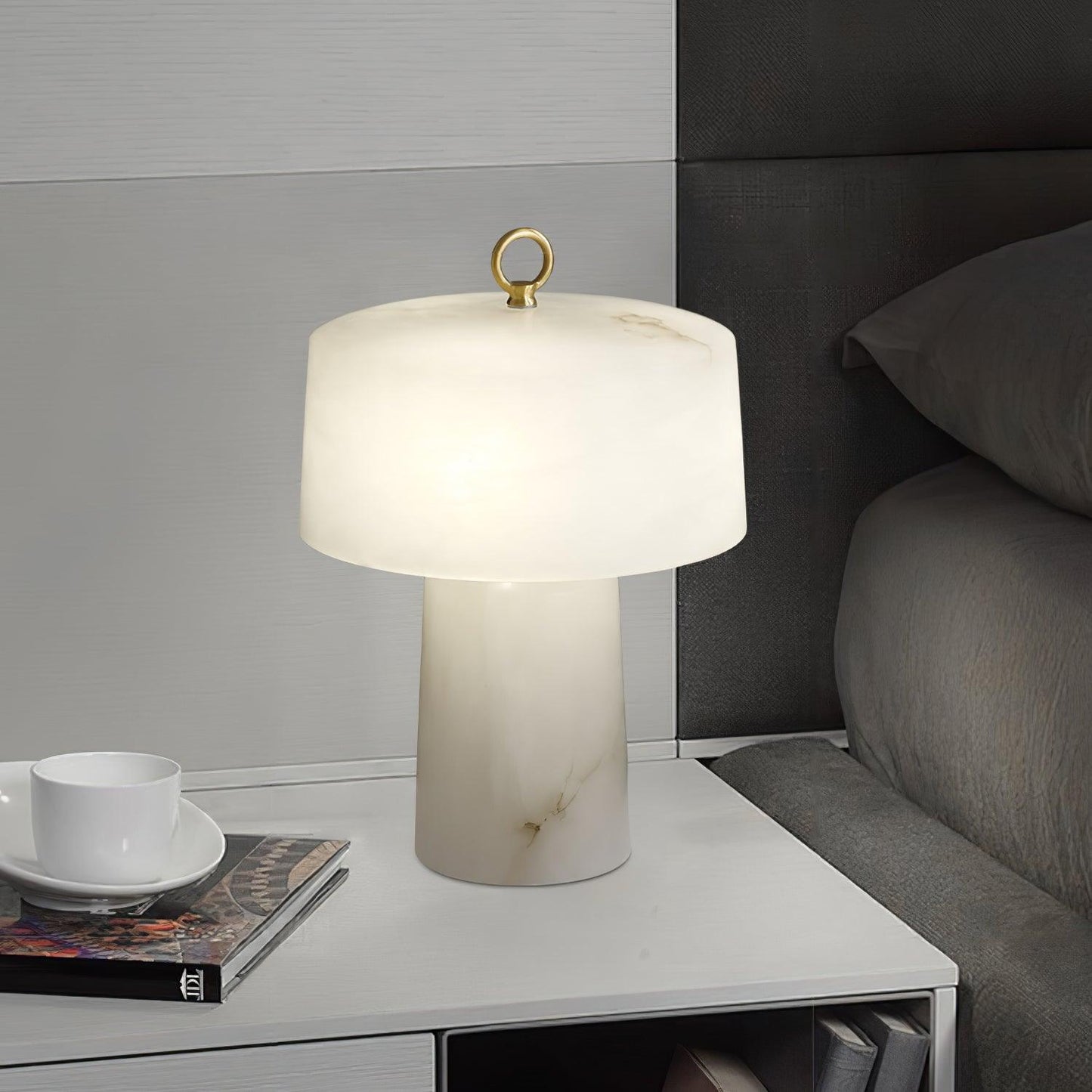 Aogashima Table Lamp | Marble & Brass | White & Brass