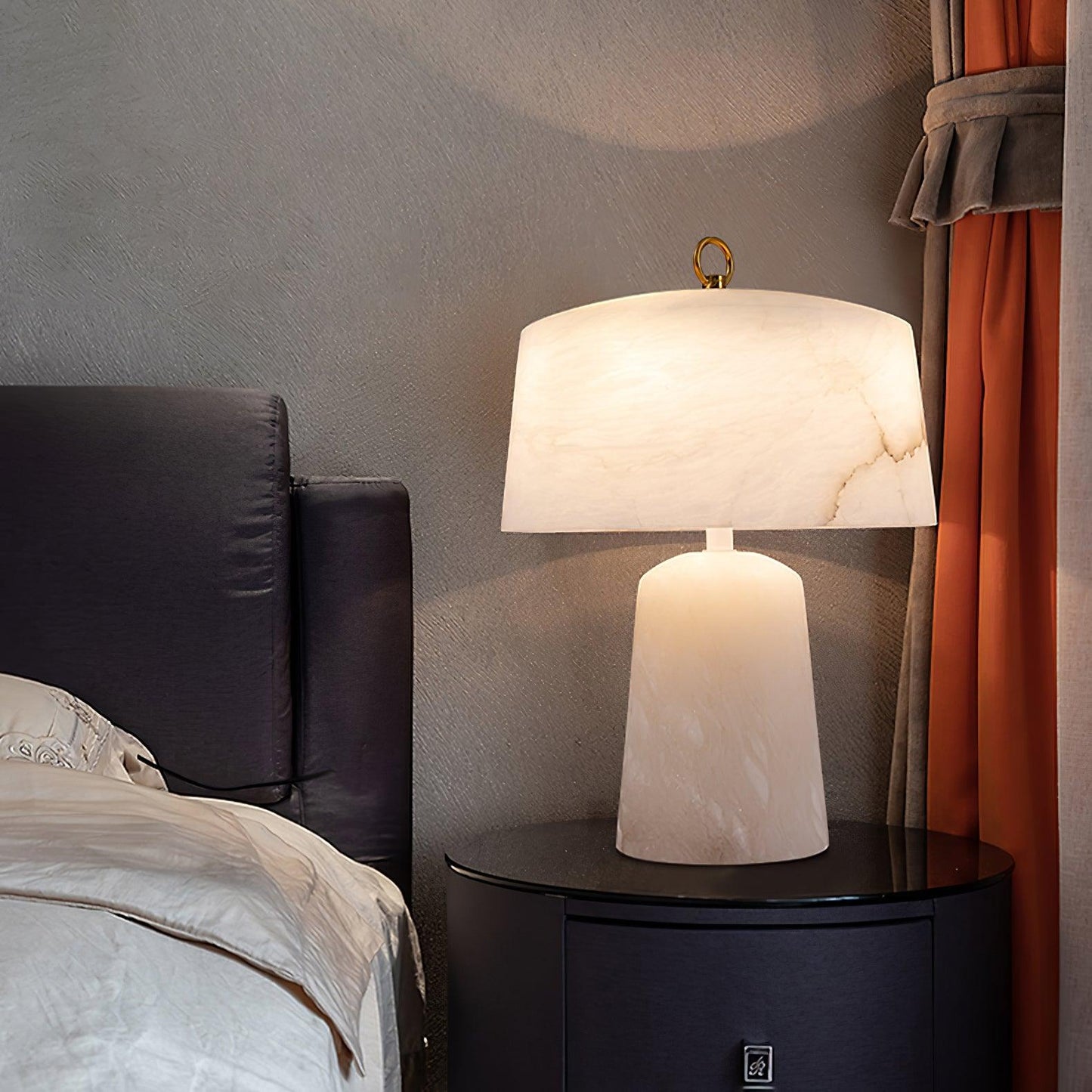 Aogashima Table Lamp | Marble & Brass | White & Brass