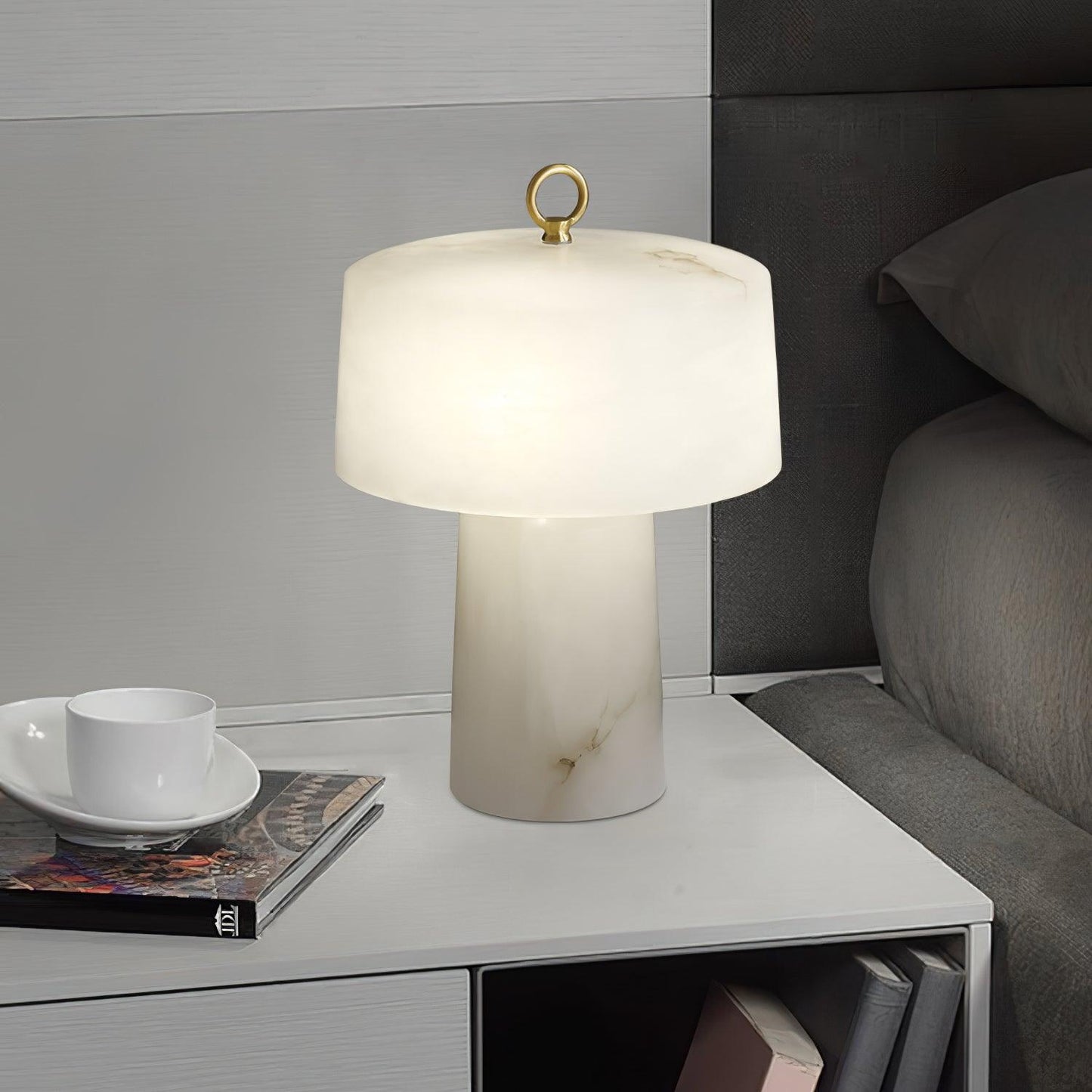 Aogashima Table Lamp | Marble & Brass | White & Brass